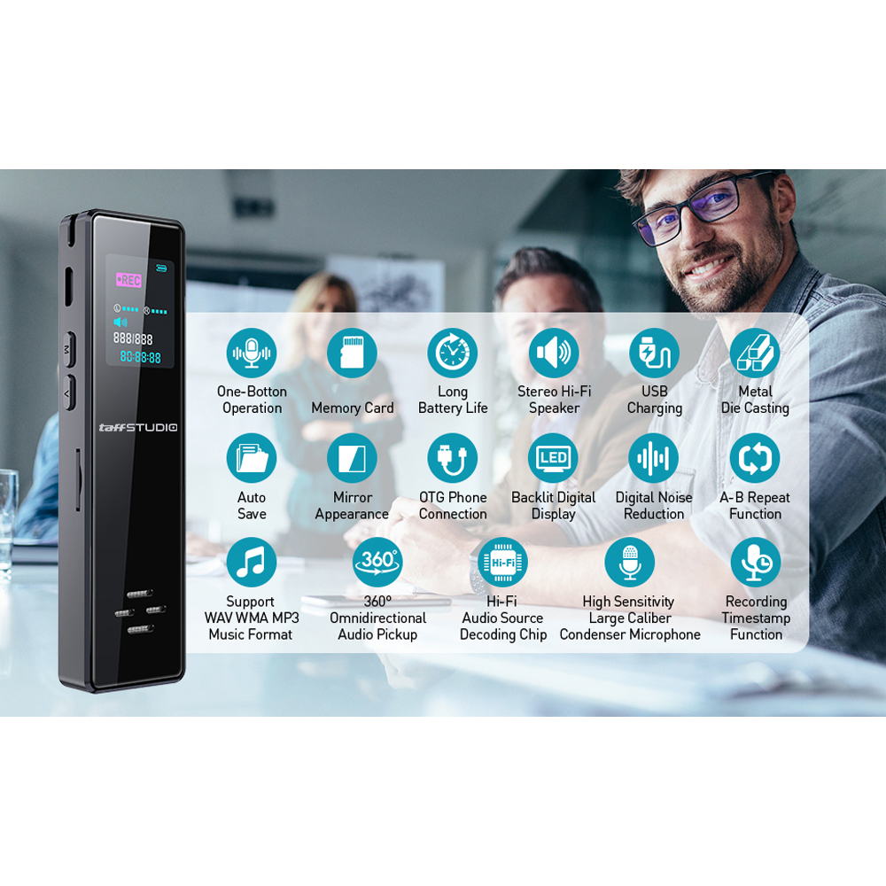 TaffSTUDIO Perekam Suara Portabel Voice Recorder Noise Reduction MP3 - ZD67 Gambar produk TaffSTUDIO Perekam Suara Portabel Voice Recorder Noise Reduction MP3 - ZD67 - 2