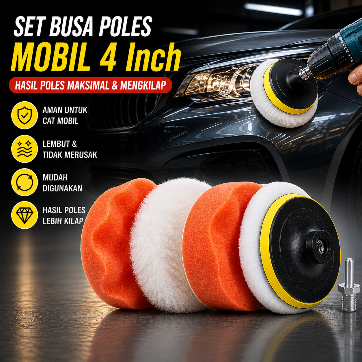 OTOHEROES Set Busa Poles Mobil Sponge Polishing Pad 4 Inch - PL051 Gambar produk OTOHEROES Set Busa Poles Mobil Sponge Polishing Pad 4 Inch - PL051 - Utama