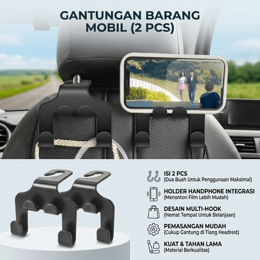 FMB Gantungan Organizer Barang Mobil Double Hook Car Seat Back 2 PCS - INU81 Gambar produk FMB Gantungan Organizer Barang Mobil Double Hook Car Seat Back 2 PCS - INU81 - Utama