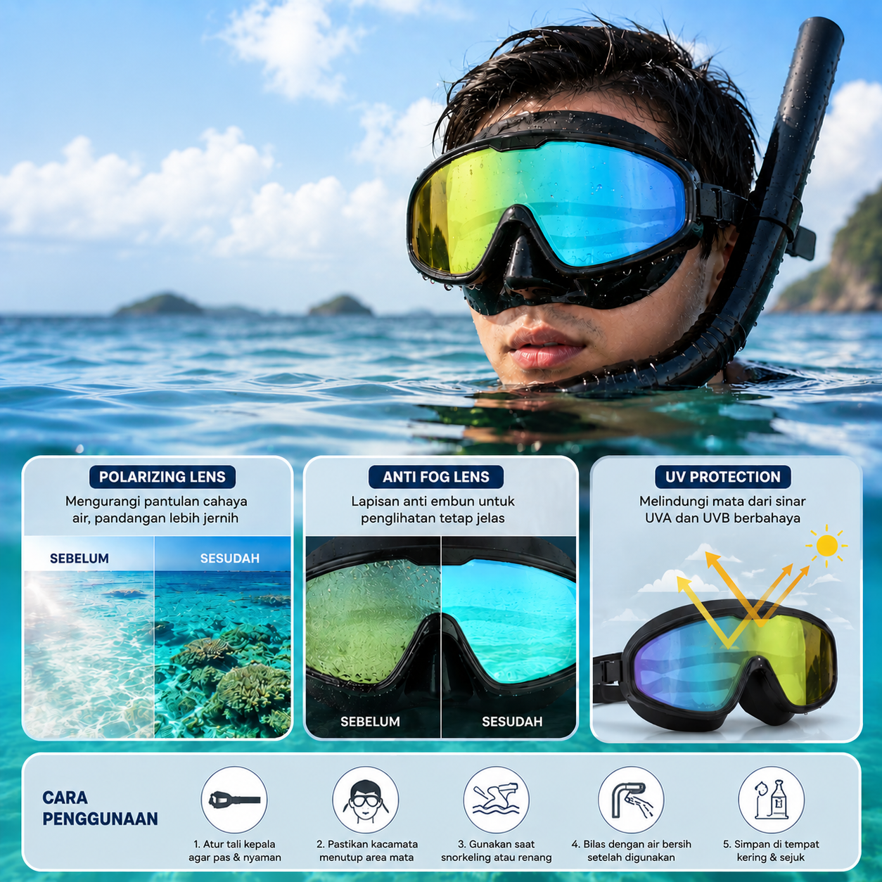 JOUYOU Kacamata Renang Snorkeling Polarizing Anti Fog UV Protection - JY192 Gambar produk JOUYOU Kacamata Renang Snorkeling Polarizing Anti Fog UV Protection - JY192 - 2