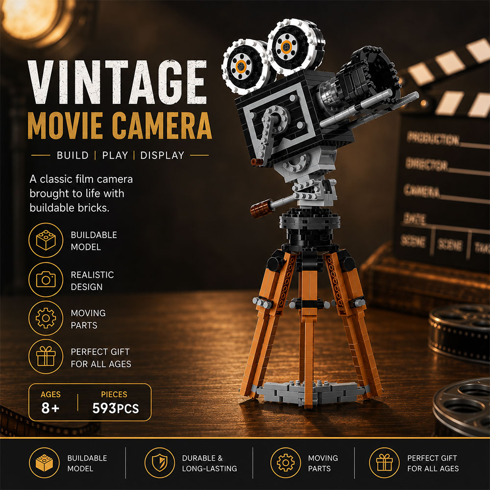 RAZUS Mainan Balok Susun Vintage Cine Film Camera Bricks Blok - MY97132 Gambar produk RAZUS Mainan Balok Susun Vintage Cine Film Camera Bricks Blok - MY97132 - Utama