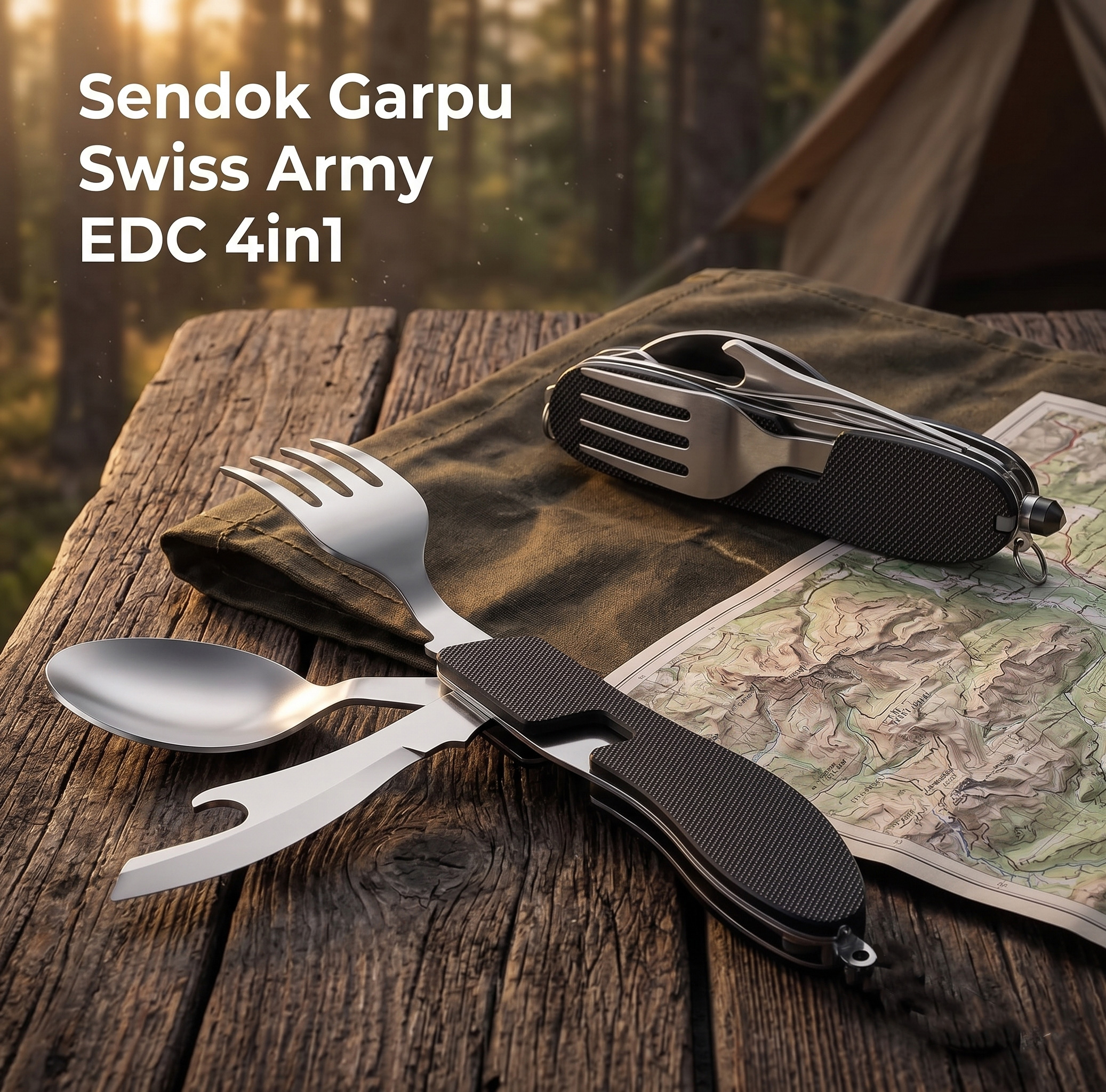 Sendok Garpu Pisau Swiss Army Military Camping Pocket Knife EDC 4 in 1 - A011 Gambar produk Sendok Garpu Pisau Swiss Army Military Camping Pocket Knife EDC 4 in 1 - A011 - Utama