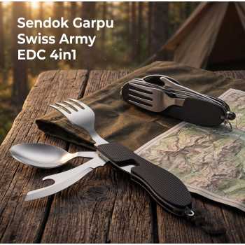 Gambar produk Sendok Garpu Pisau Swiss Army Military Camping Pocket Knife EDC 4 in 1 - A011