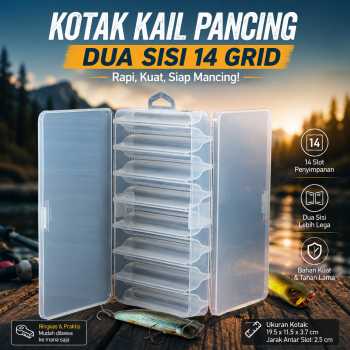 Gambar produk TaffSPORT Kotak Perkakas Pancing Kail Dua Sisi Tackle Box 14 Grid - LX01