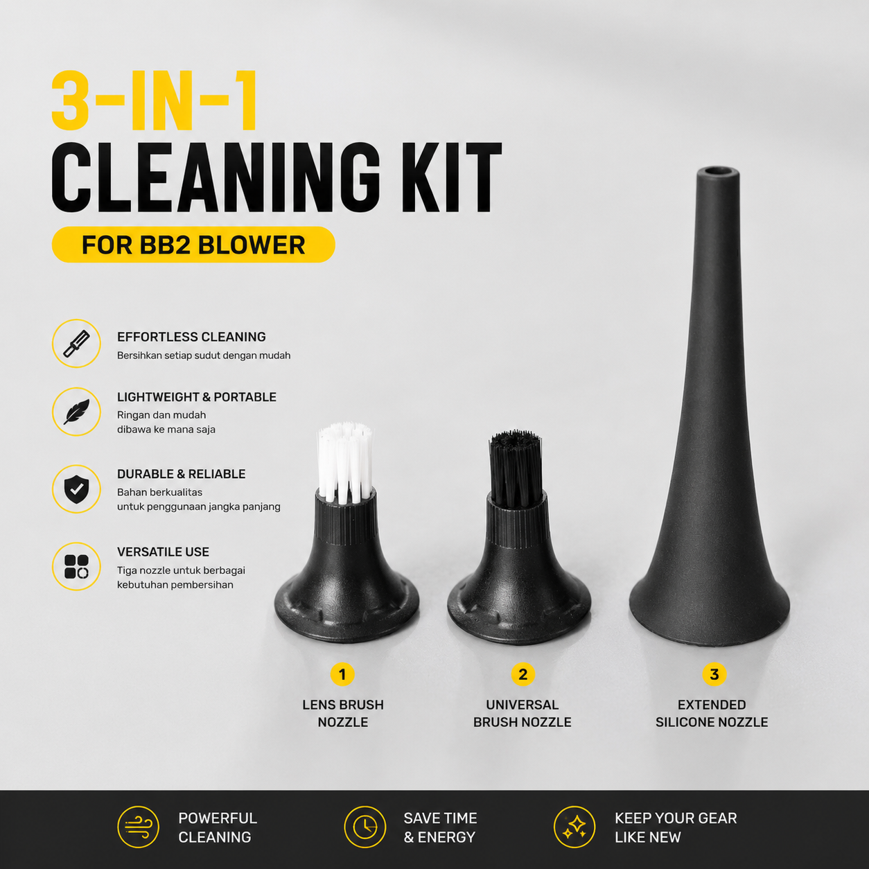 Gambar produk NITECORE Extension Vacuum Kit Brush Nozzle 3in1 for BB Nano Blower - NIA008 - 2