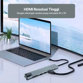 Gambar produk AMMTO USB Hub Type C 3.0 Adapter 8in1 USB RJ45 HDMI SD TF USB Type C - K1 - 2