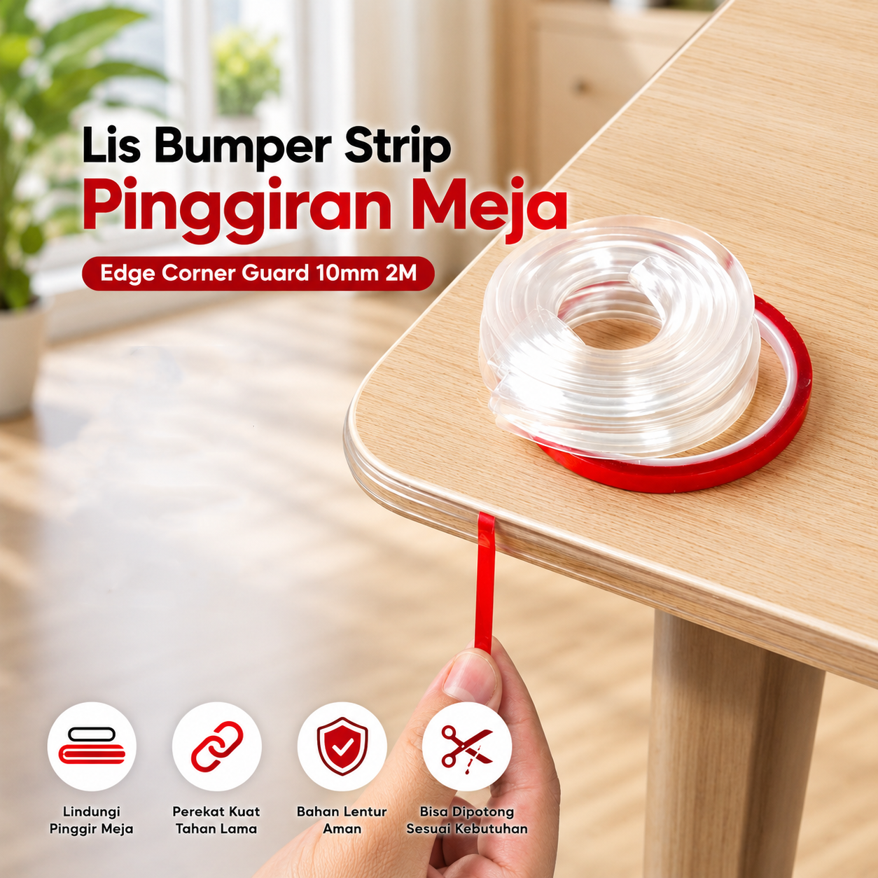 TaffHOME Lis Bumper Strip Pinggiran Meja Edge Corner Guard 10mm 2M Gambar produk TaffHOME Lis Bumper Strip Pinggiran Meja Edge Corner Guard 10mm 2M - Utama