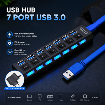 Gambar produk YUANRURU USB Type A Hub 7 Port USB 3.0 High Speed Extender - Y445