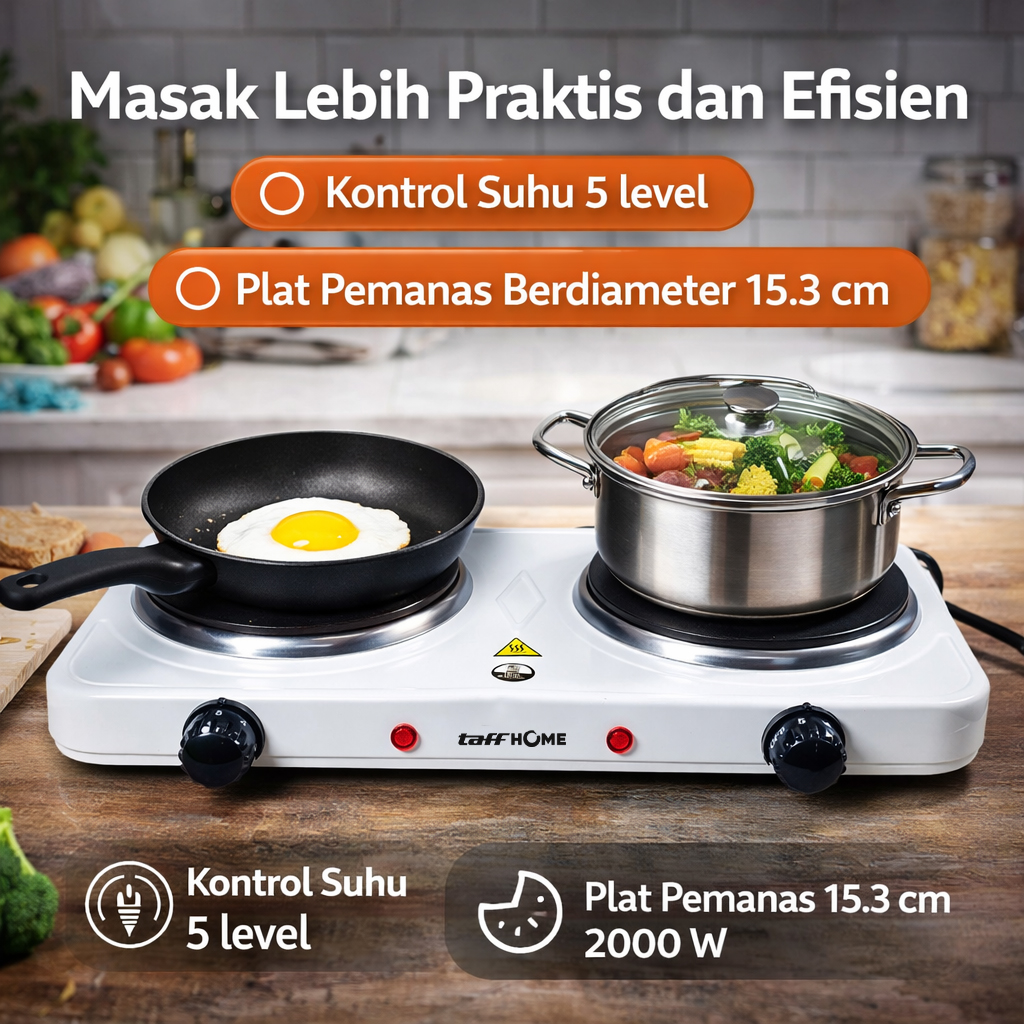 TaffHOME Kompor Listrik 2 Tungku Portable Hot Plate 2000W - WY-04B Gambar produk TaffHOME Kompor Listrik 2 Tungku Portable Hot Plate 2000W - WY-04B - Utama