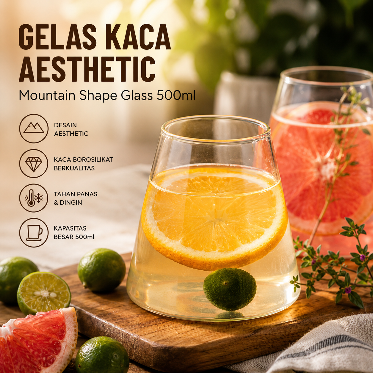 One Two Cups Gelas Kaca Aesthetic Kopi Teh Mountain Shape Glass 500ml - KT010 Gambar produk One Two Cups Gelas Kaca Aesthetic Kopi Teh Mountain Shape Glass 500ml - KT010 - Utama
