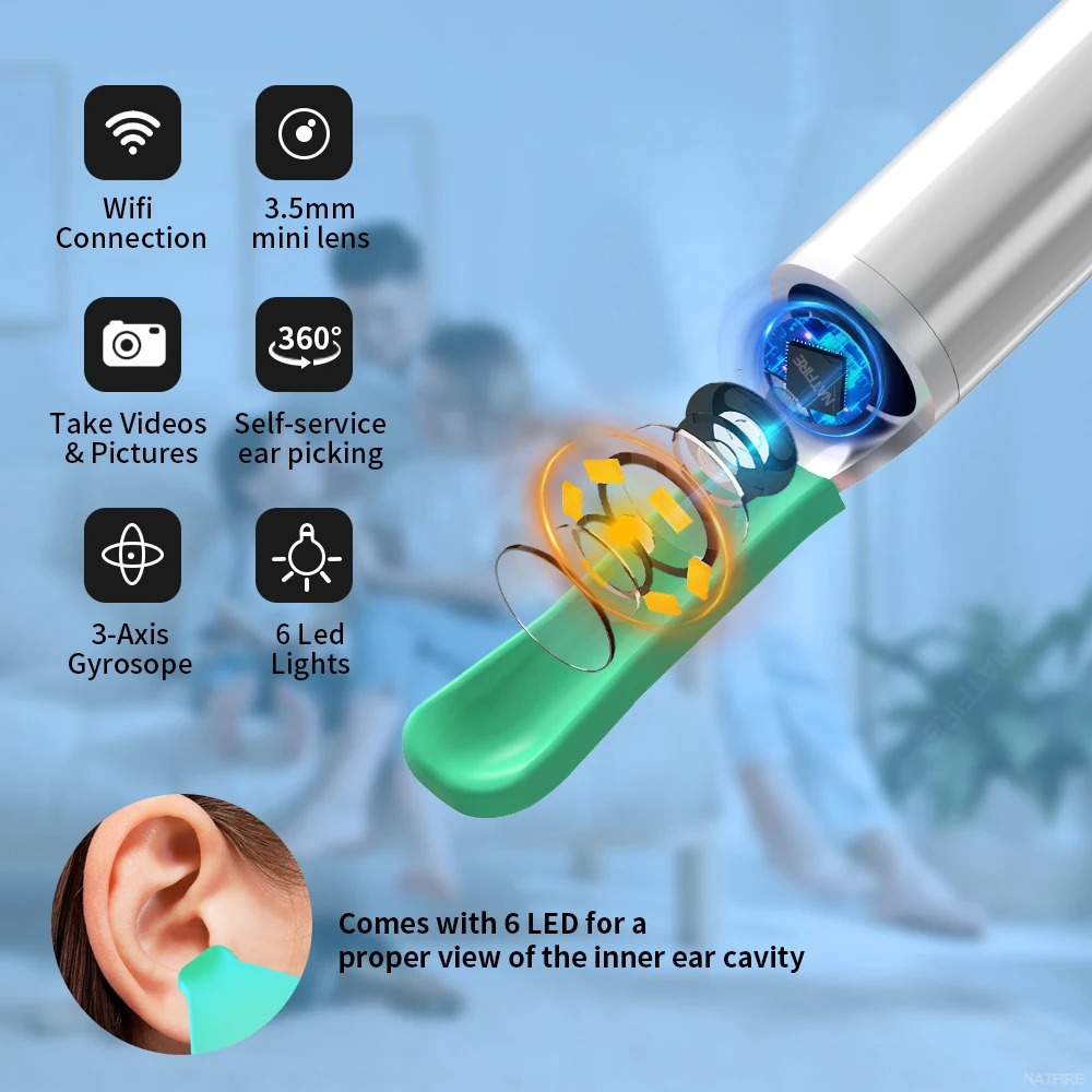 NATFIRE Kamera Pembersih Telinga Korek Kuping Otoskop Endoscope 3MP - NE3-E Gambar produk NATFIRE Kamera Pembersih Telinga Korek Kuping Otoskop Endoscope 3MP - NE3-E - 1