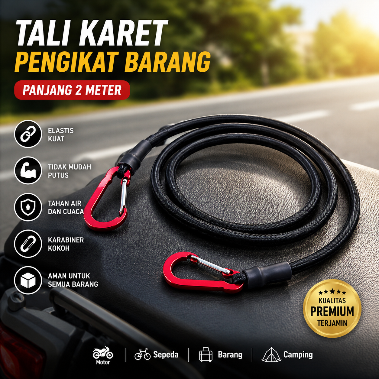 Gambar produk Januel Tali Karet Pengikat Barang Bagasi Motor Elastic Cord Strap 2M - Jn61 - Utama