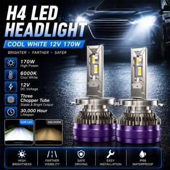 TCYATO Lampu Depan Mobil Headlight H4 LED Cool White 12V 170W - K100