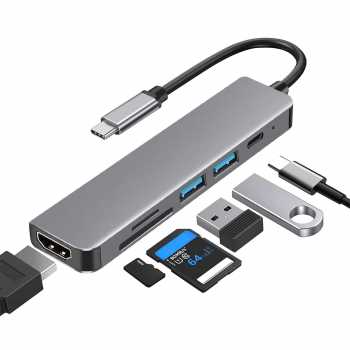 Gambar produk BAKEEY USB Hub Type C 3.0 6in1 USB 2.0 USB 3.0 SD Micro SD HDMI PD QC - BK6 - 1