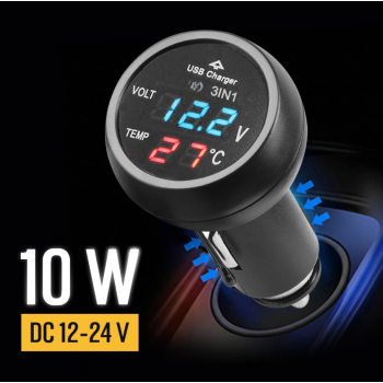 VST Car Charger Mobil Voltmeter Thermometer Digital USB A Port 5V 10W - VST-706