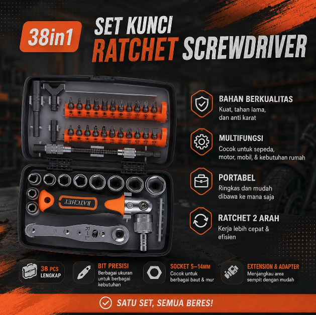 AOTUO Set Kunci Ratchet Screwdriver Household Repair Tools 38in1 - 2880A Gambar produk AOTUO Set Kunci Ratchet Screwdriver Household Repair Tools 38in1 - 2880A - Utama