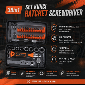 AOTUO Set Kunci Ratchet Screwdriver Household Repair Tools 38in1 - 2880A