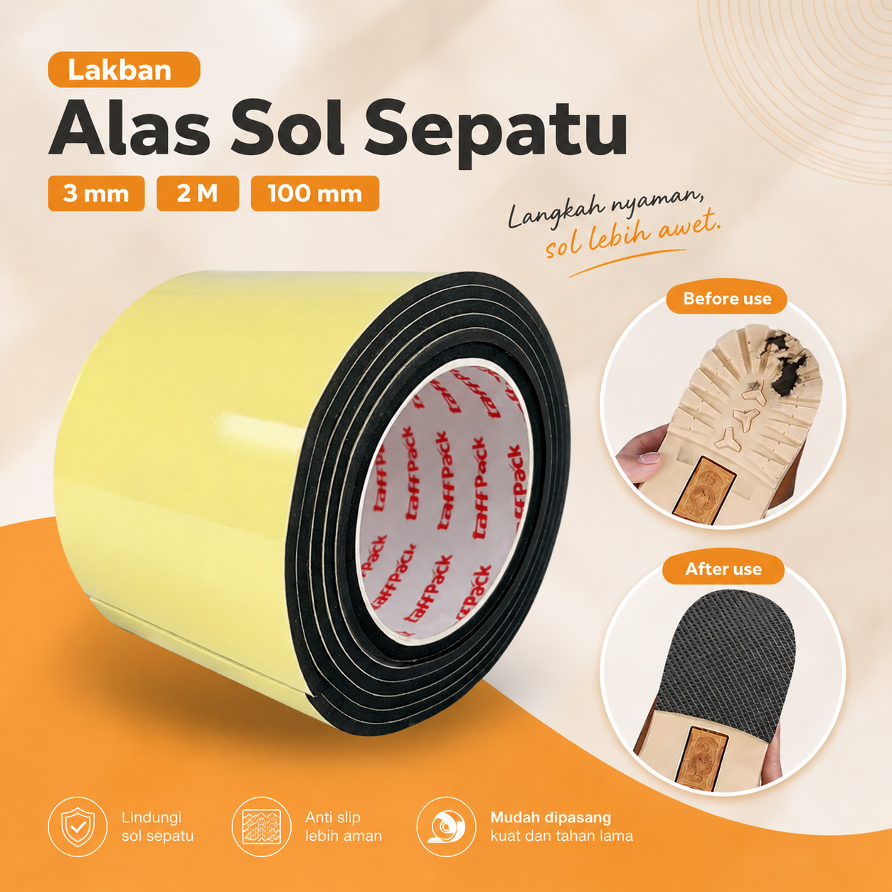 TaffPACK Lakban Alas Sol Sepatu Anti Licin EVA Sticker Outsole Tape 2M 100mm - UT2 Gambar produk TaffPACK Lakban Alas Sol Sepatu Anti Licin EVA Sticker Outsole Tape 2M 100mm - UT2 - Utama