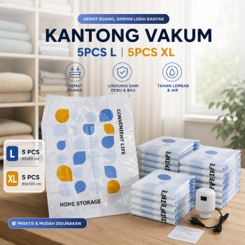 TaffPACK Kantong Plastik Vakum Pakaian Vacuum Bag 10 PCS Electric Pump - T105