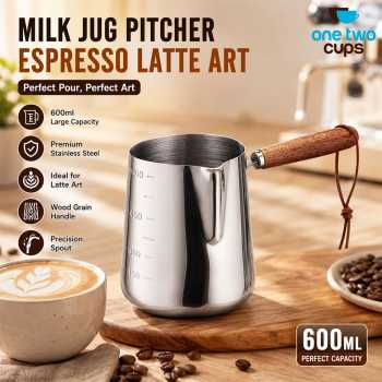 One Two Cups Gelas Milk Jug Pitcher Espresso Latte Art Pot 600ml - S09