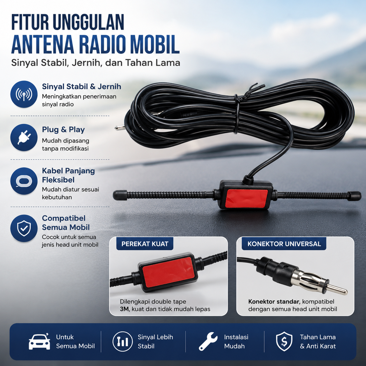 ACEIRMC Antena Radio Mobil AM FM Universal Car Antenna 433MHz 3M - AC3 Gambar produk ACEIRMC Antena Radio Mobil AM FM Universal Car Antenna 433MHz 3M - AC3 - 5