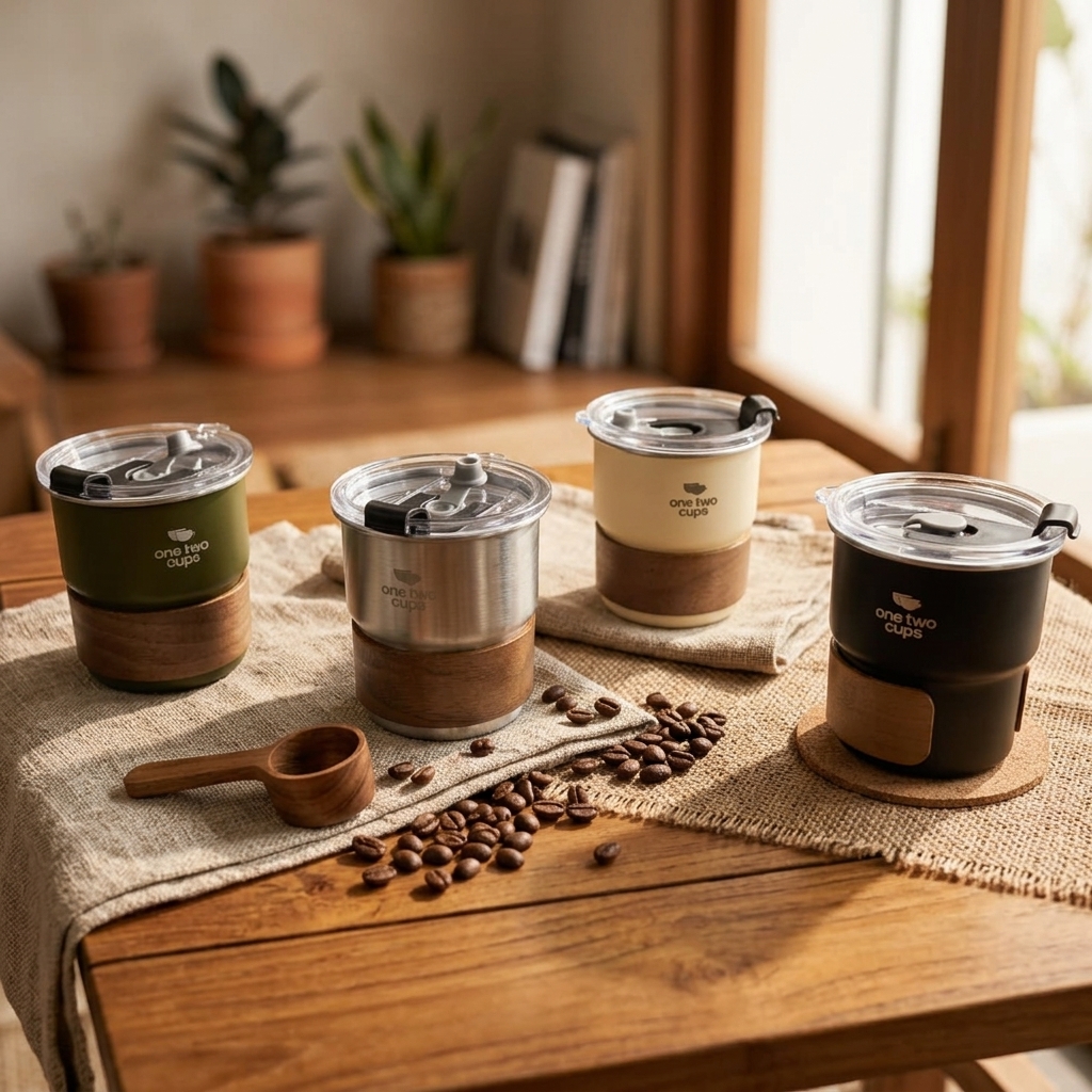 One Two Cups Gelas Tumbler Kopi Cup Lid Wood Cover Stainless 300ml - BC140 Gambar produk One Two Cups Gelas Tumbler Kopi Cup Lid Wood Cover Stainless 300ml - BC140 - 6