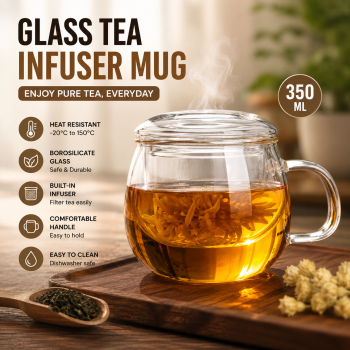 One Two Cups Cangkir Teh Saringan Kaca Tahan Panas Infuser Mug 350ml - SV350
