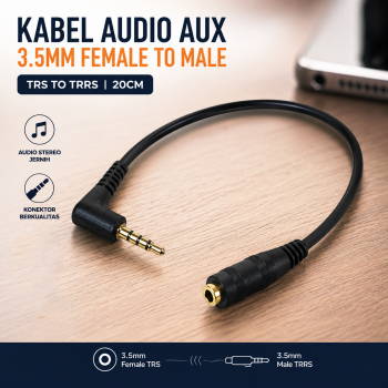 Gambar produk OLLIVAN Kabel Audio AUX 3.5mm Female TRS to Male TRRS 20cm - AV119