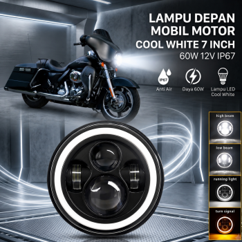 PARTOL Lampu Depan Mobil Motor Headlamp Cool White 7 Inch 60W 12V 1PCS - PR12