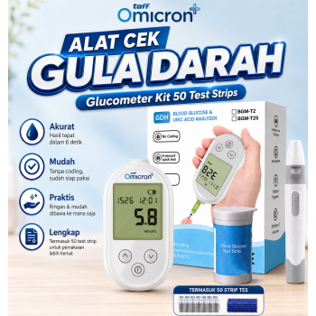 TaffOmicron Alat Cek Gula Darah Glucometer Kit 50 Test Strips - BGM-T2