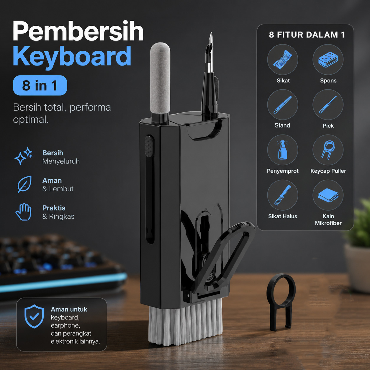 DEMIUM Sikat Pembersih Keyboard Cleaning Brush 8in1 with Liquid - Q8 Gambar produk DEMIUM Sikat Pembersih Keyboard Cleaning Brush 8in1 with Liquid - Q8 - Utama