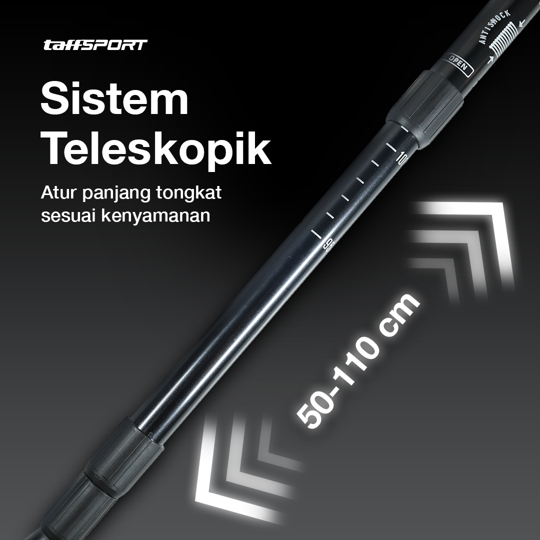 TaffSPORT Tongkat Hiking Telescopic Trekking Pole Aluminium 110cm - E4103 Gambar produk TaffSPORT Tongkat Hiking Telescopic Trekking Pole Aluminium 110cm - E4103 - 1