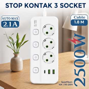 QIAOLIAN Stop Kontak Kabel USB Type C 10A 110-250V 2500W 1.8M 3 Lubang - QL-1096U