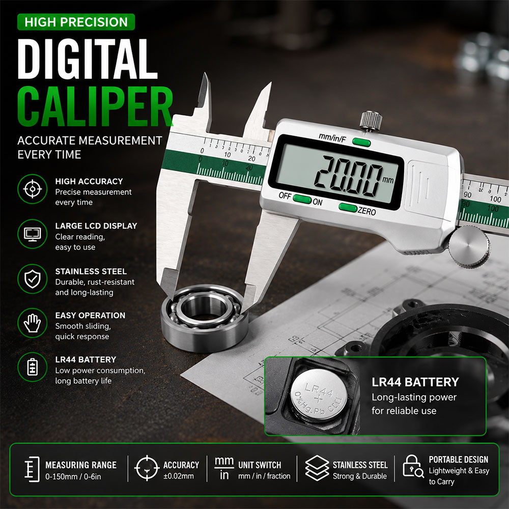 Douself Digital Caliper Jangka Sorong LCD Waterproof 0-150mm - ET50 Gambar produk Douself Digital Caliper Jangka Sorong LCD Waterproof 0-150mm - ET50 - Utama