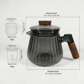 Gambar produk GAOPENG Teko Kaca Borosilikat Tahan Panas Handle Wood Tea Filter 590ml - GPN550 - 6