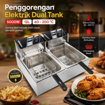 WUTANG Penggorengan Elektrik Fryers Dual Tank 5000W 12L - W-12