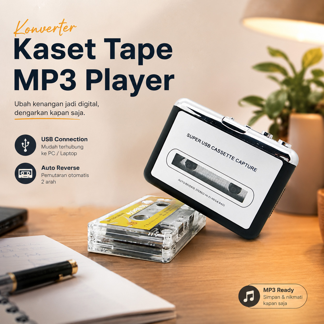 Ezcap Konverter Kaset Tape USB Cassette Capture MP3 Player - EC007 Gambar produk Ezcap Konverter Kaset Tape USB Cassette Capture MP3 Player - EC007 - Utama