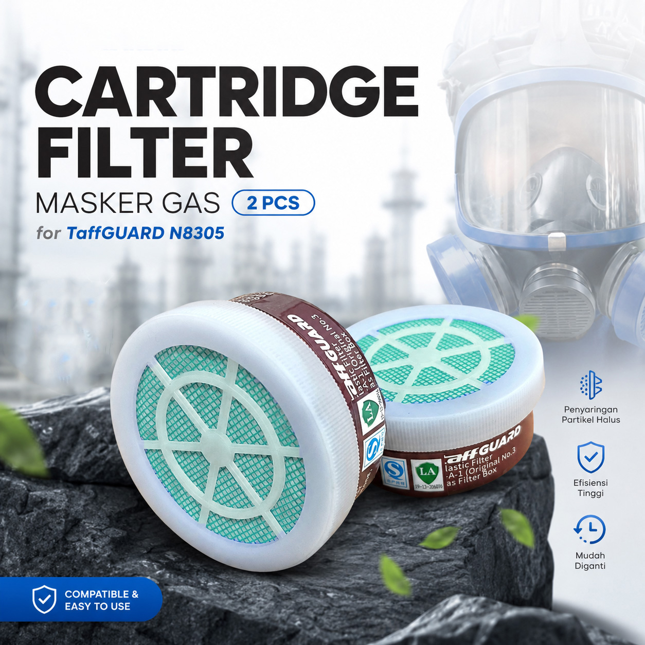 Gambar produk TaffGUARD Cartridge Filter Masker Gas Respirator Organik 2 PCS - FD-402 - Utama