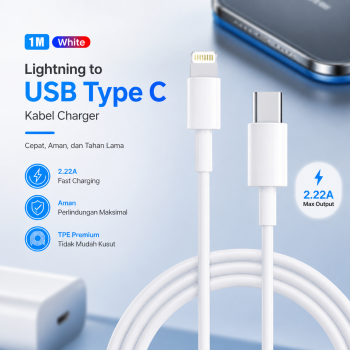 Kabel Charger Lightning to USB Type C Fast Charging 2.22A 1M - V12
