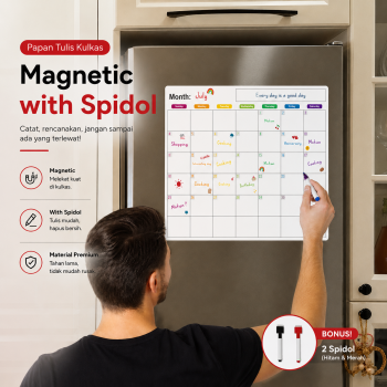 Maalbok Papan Tulis Kulkas Magnetic Calendar Whiteboard with Pen - H-2300
