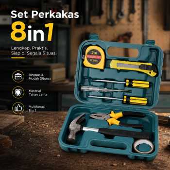 Gambar produk OnnFang Alat Set Perkakas Palu Tang Obeng Cutter Meteran 8in1 - YL-8009A