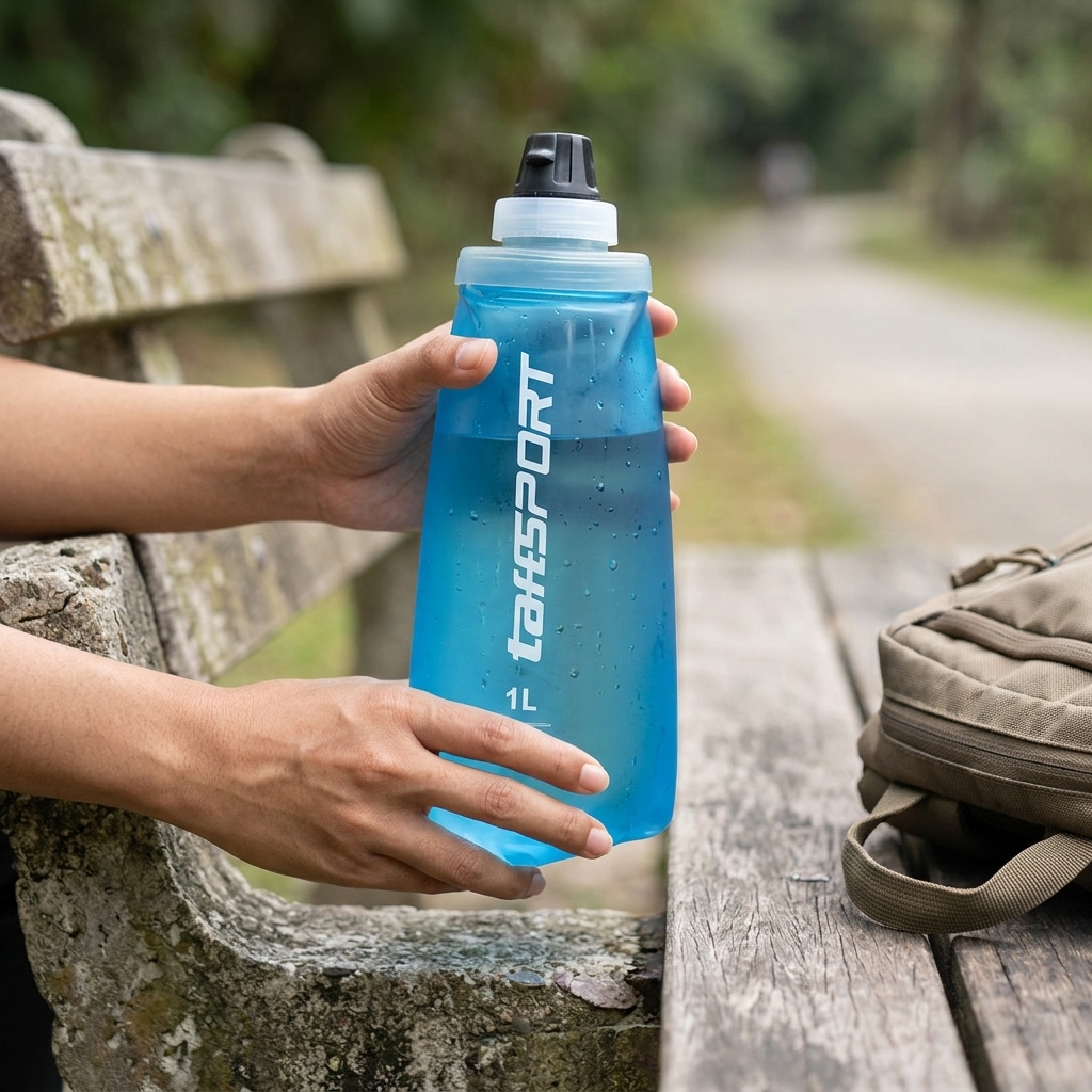 TaffSPORT Botol Minum Lipat Soft Flask Foldable Water Bootle TPU 1L - TS-10 Gambar produk TaffSPORT Botol Minum Lipat Soft Flask Foldable Water Bootle TPU 1L - TS-10 - 6