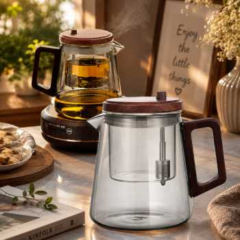 One Two Cups Teko Teh Kaca Saringan Tahan Panas One Click Teapot 650ml - M-650
