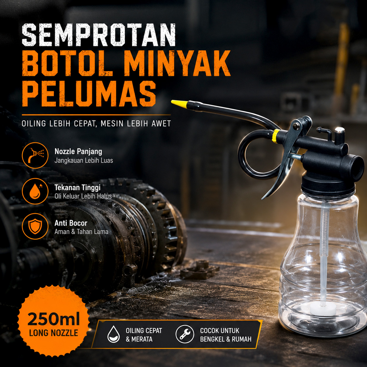 OTOHEROES Botol Minyak Pelumas Semprotan Oil Grease Gun Long Nozzle 250ml - Q001 Gambar produk OTOHEROES Botol Minyak Pelumas Semprotan Oil Grease Gun Long Nozzle 250ml - Q001 - Utama