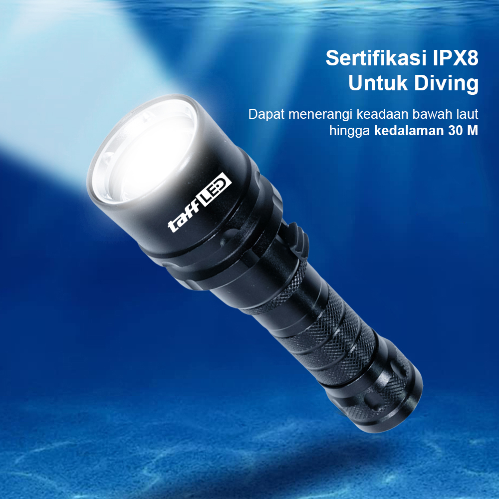 TaffLED Senter LED Diving Flashlight Waterproof 30M L2 1200 Lumens - G300 Gambar produk TaffLED Senter LED Diving Flashlight Waterproof 30M L2 1200 Lumens - G300 - 2