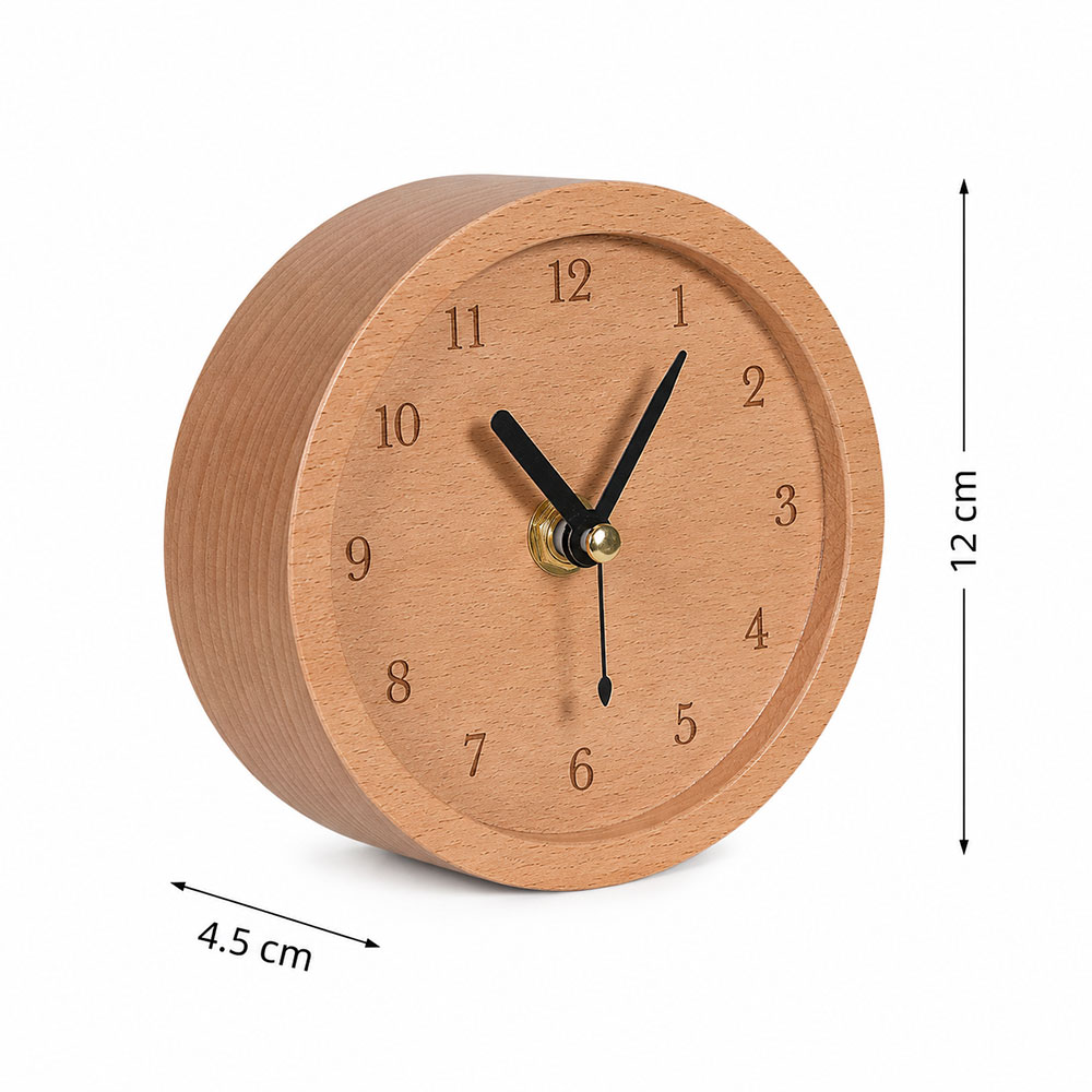 Gambar produk TaffHOME Jam Meja Kayu Bulat Alarm Analog Desk Clock Round Shape - TX605 - Kemasan