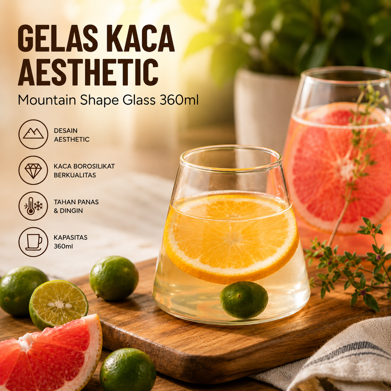 One Two Cups Gelas Kaca Aesthetic Kopi Teh Mountain Shape Glass 360ml - KT010 Gambar produk One Two Cups Gelas Kaca Aesthetic Kopi Teh Mountain Shape Glass 360ml - KT010 - Utama