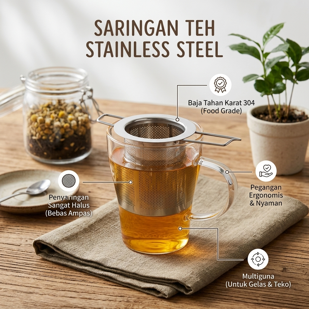 MEXQCH Saringan Teh Stainless Steel Reusable Filter Tea Strainer - JXI304 Gambar produk MEXQCH Saringan Teh Stainless Steel Reusable Filter Tea Strainer - JXI304 - Utama