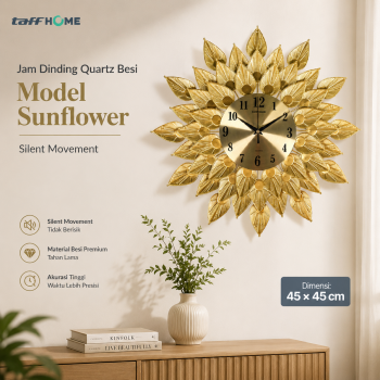 TaffHOME Jam Dinding Besi Sunflower Silent Movement 45cm - WM-45