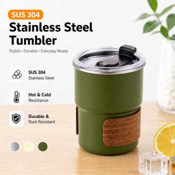 One Two Cups Gelas Tumbler Kopi Cup Lid Bamboo Cover Stainless 300ml - BC140